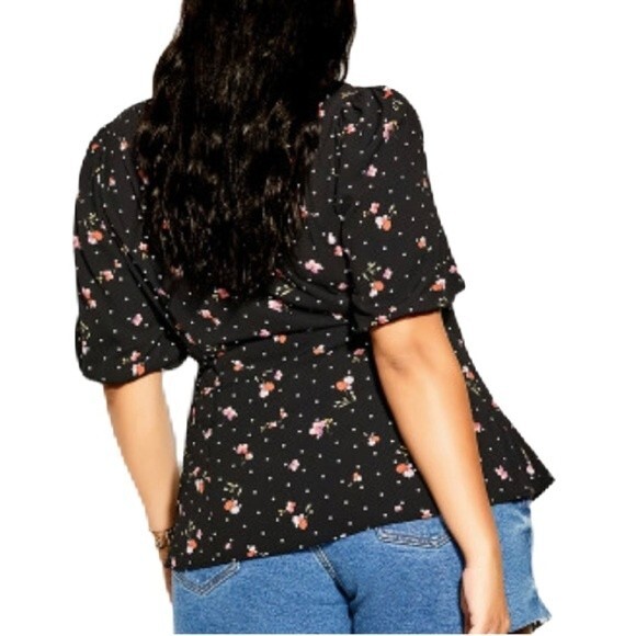 City Chic Spot The Petal Black Floral polka dot print Relaxed fit Button Up XXL - Picture 2 of 15
